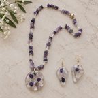 Amethyst Grace necklace and matching earrings — cream marble portrait