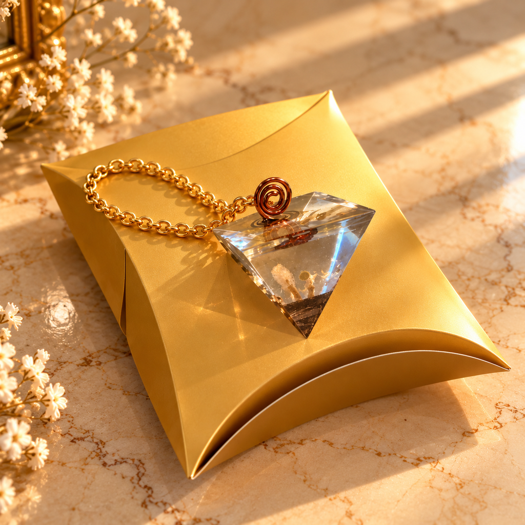 Golden Echo with chain on gold gift box