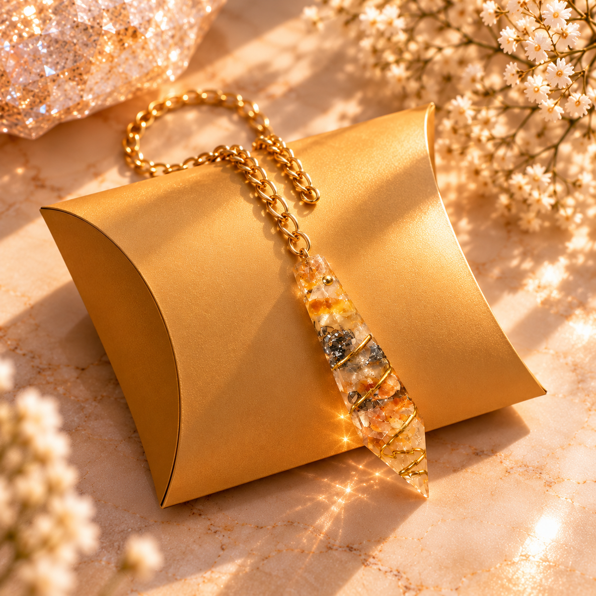 Guided Light on gold gift box
