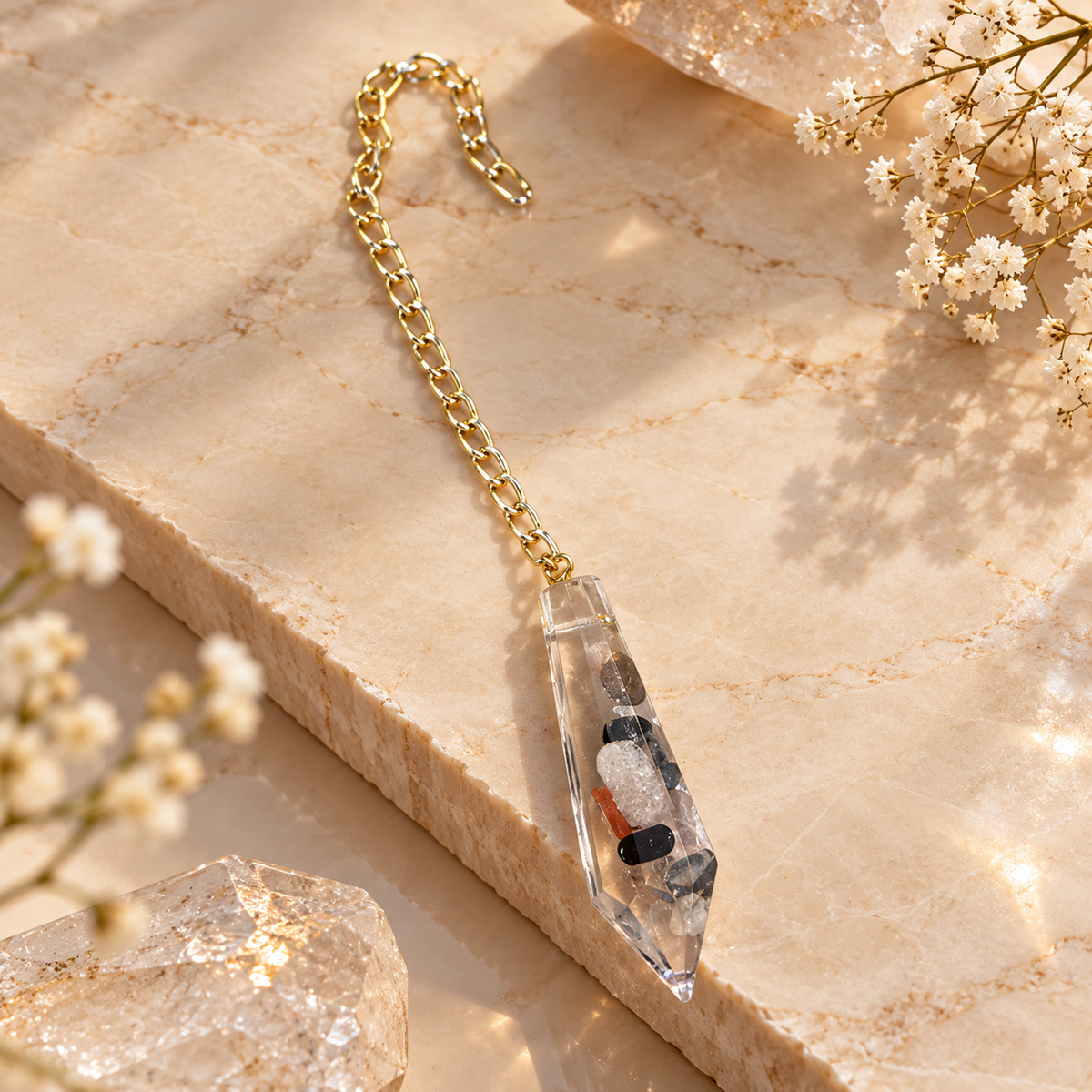 Inner Compass pendulum on cream marble