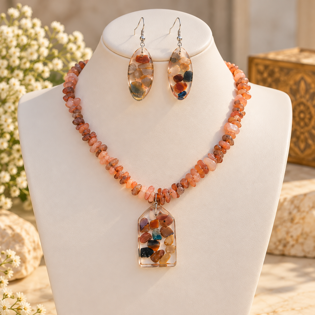 Peach Aura Half Set on ivory bust
