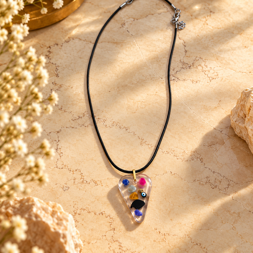 Radiant pendant on cream marble