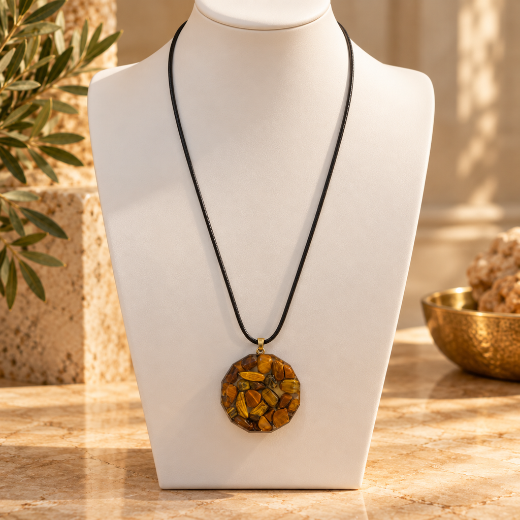 Steadfast Tiger's Eye pendant on ivory bust
